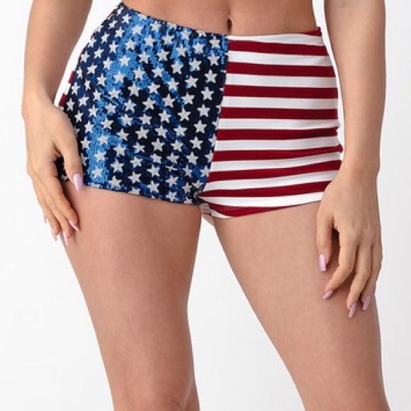 Red White Blue Stars Stripes Festive Bootie Shorts - Picture 3 of 5